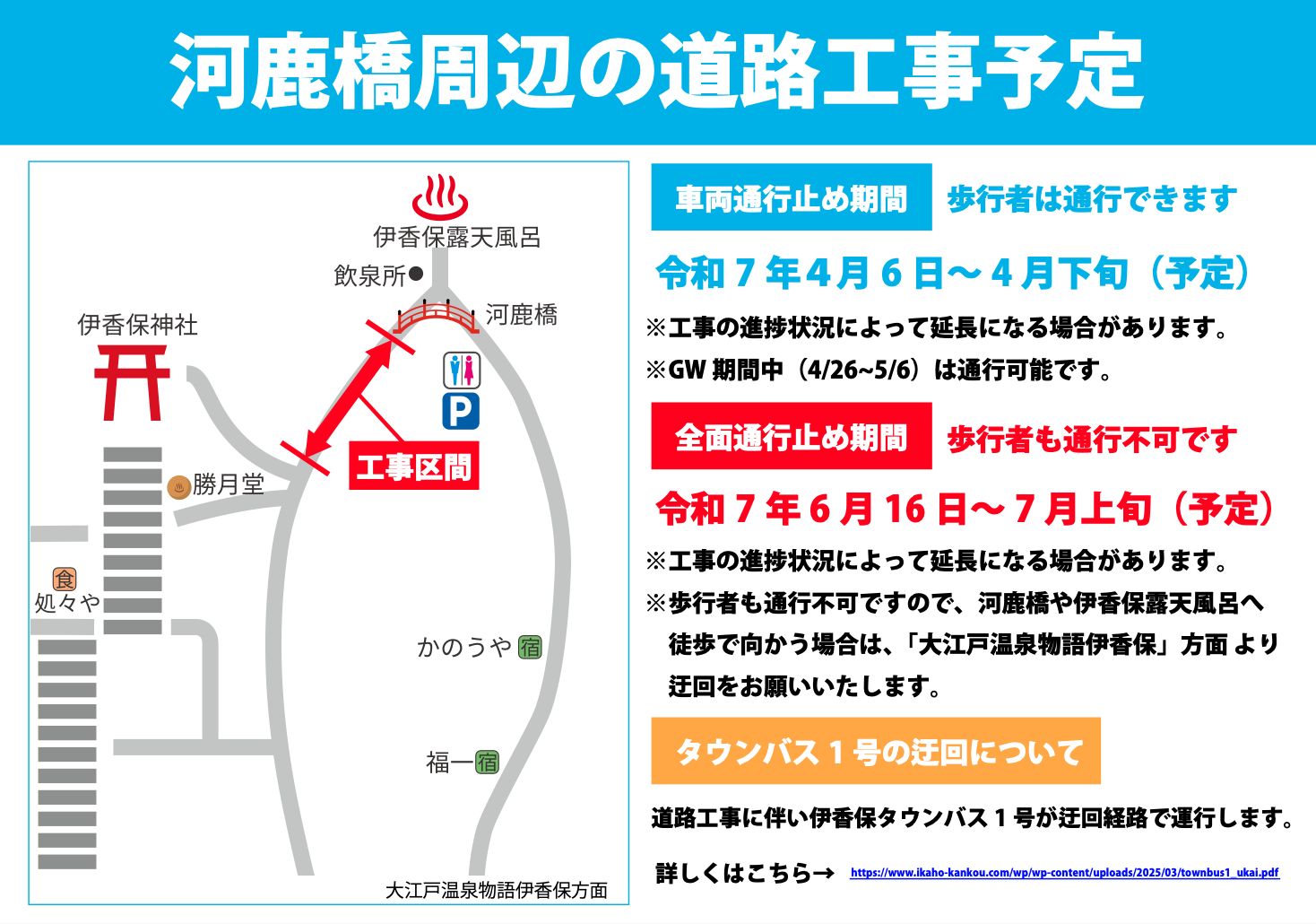 河鹿橋周辺の道路工事による通行止めについて
